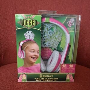 NEW in Box Wicked Pink & White with Crown Wireless Foldable Bluetooth Headphones